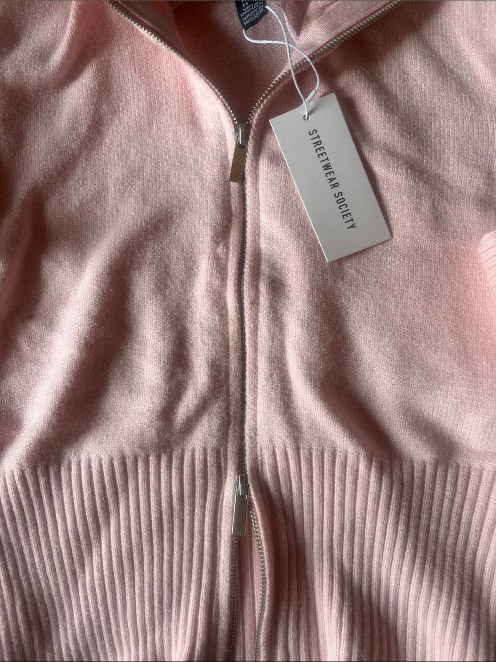 Streetwear Society Light Pink Zip-Up Ribbed Cardigan - Picture 3 of 3